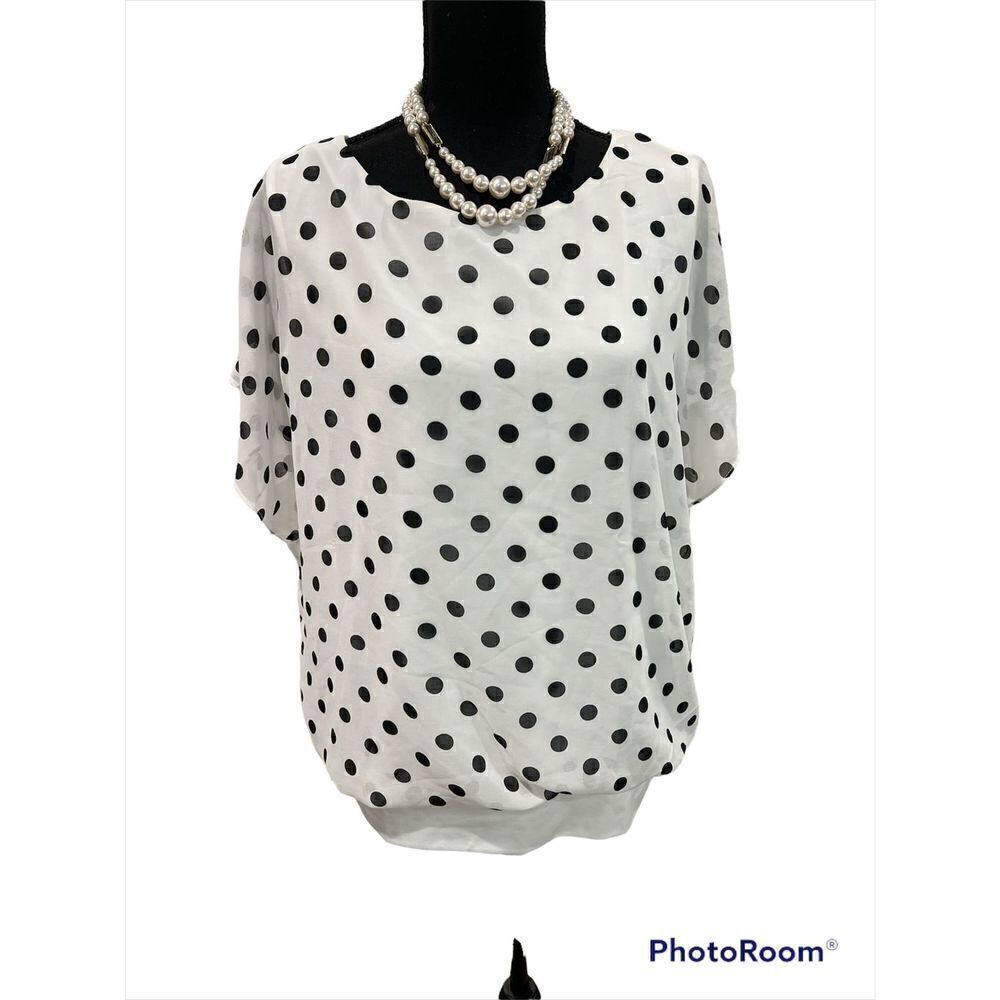 Short Sleeve Polka Dot Blouse by VIISHOW